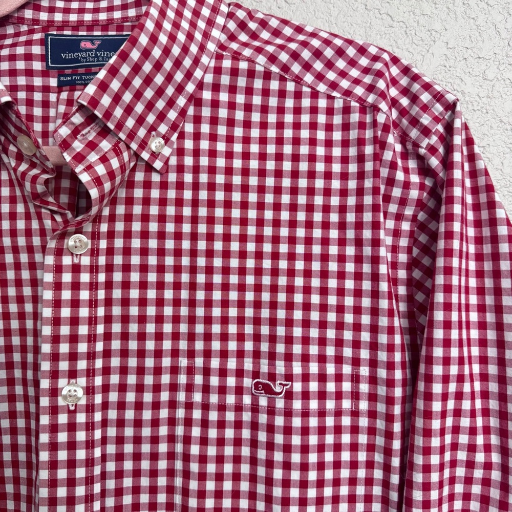 Vineyard Vines Red Gingham Button Down | Men’s L - image 5